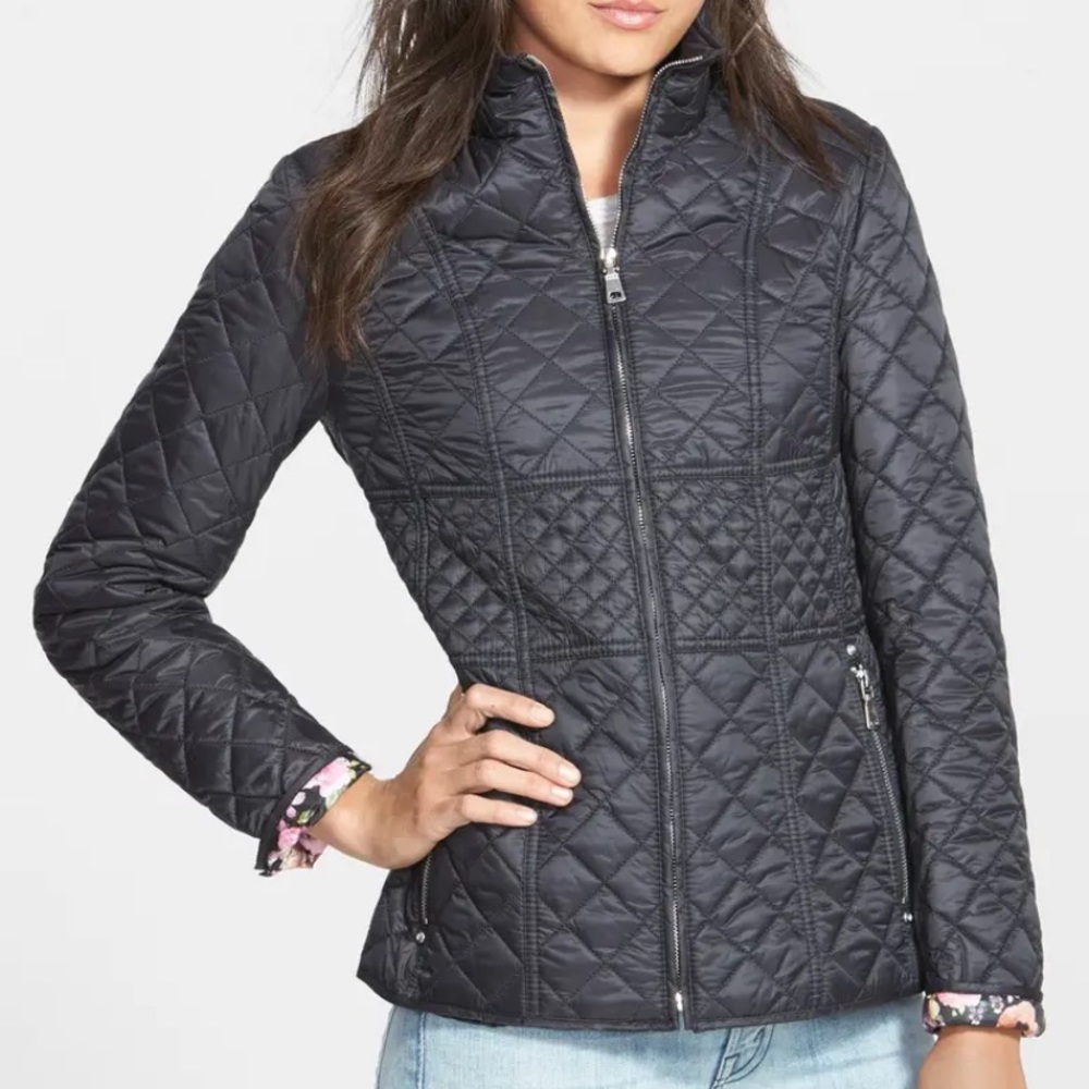 Betsey Johnson Contrast Cuff Qulited Jacket- L